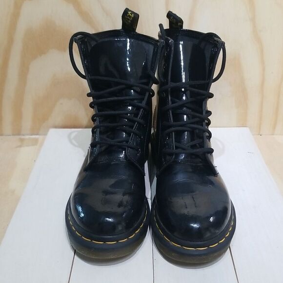 Dr Martens Original Black Patent Leather Lace Up Boot Mens sz 6,Wmn\'s 8 1/2